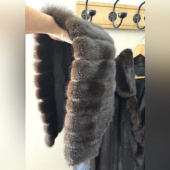 Vintage Furs by Albe Mahogany Mink Removable Hood Fur Coat Jacket Size L / XL - Picture 5 of 12